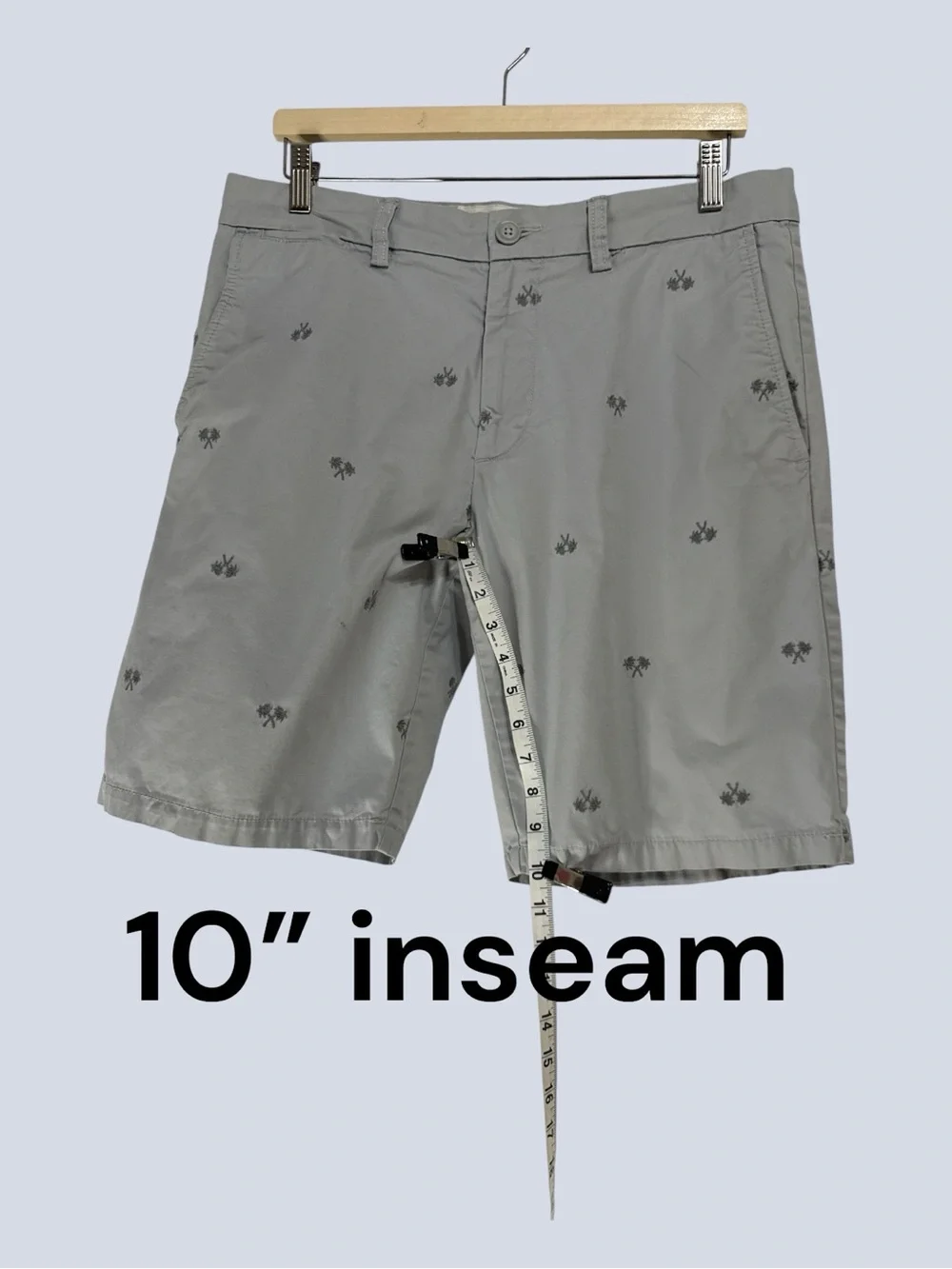 Old Navy Ultimate Slim Chino Shorts Palm Trees Gray Cotton 10” Inseam W33